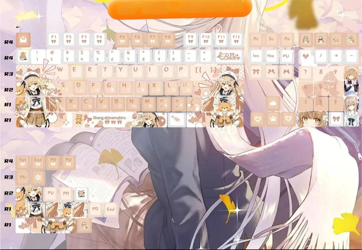 Side profile view of Mahiru Shiina keycaps, demonstrating the Cherry profile ergonomics