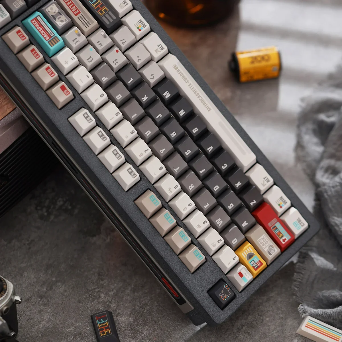 Side view of Cherry profile keycaps showing ergonomic angle