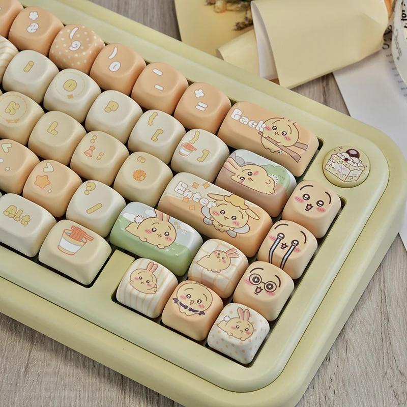 Close-up of Chiikawa Usagi keycaps showing MOA profile and PBT texture