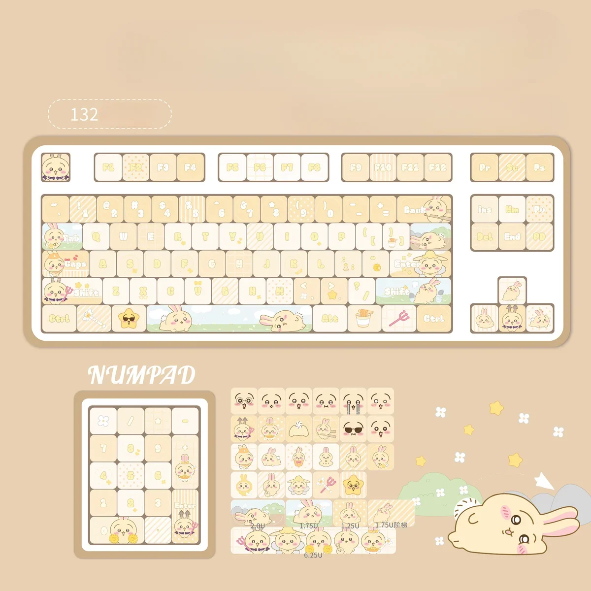 Chiikawa Usagi themed keycaps in a vibrant, playful arrangement