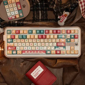 Christmas Cat PBT Keycap Set on a mechanical keyboard, showcasing festive designs