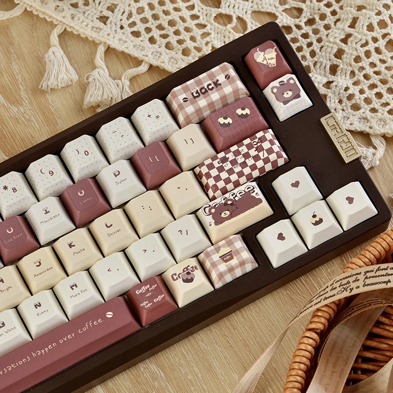 Side view of Coffee Bear keycaps demonstrating Cherry profile ergonomics and keycap height.