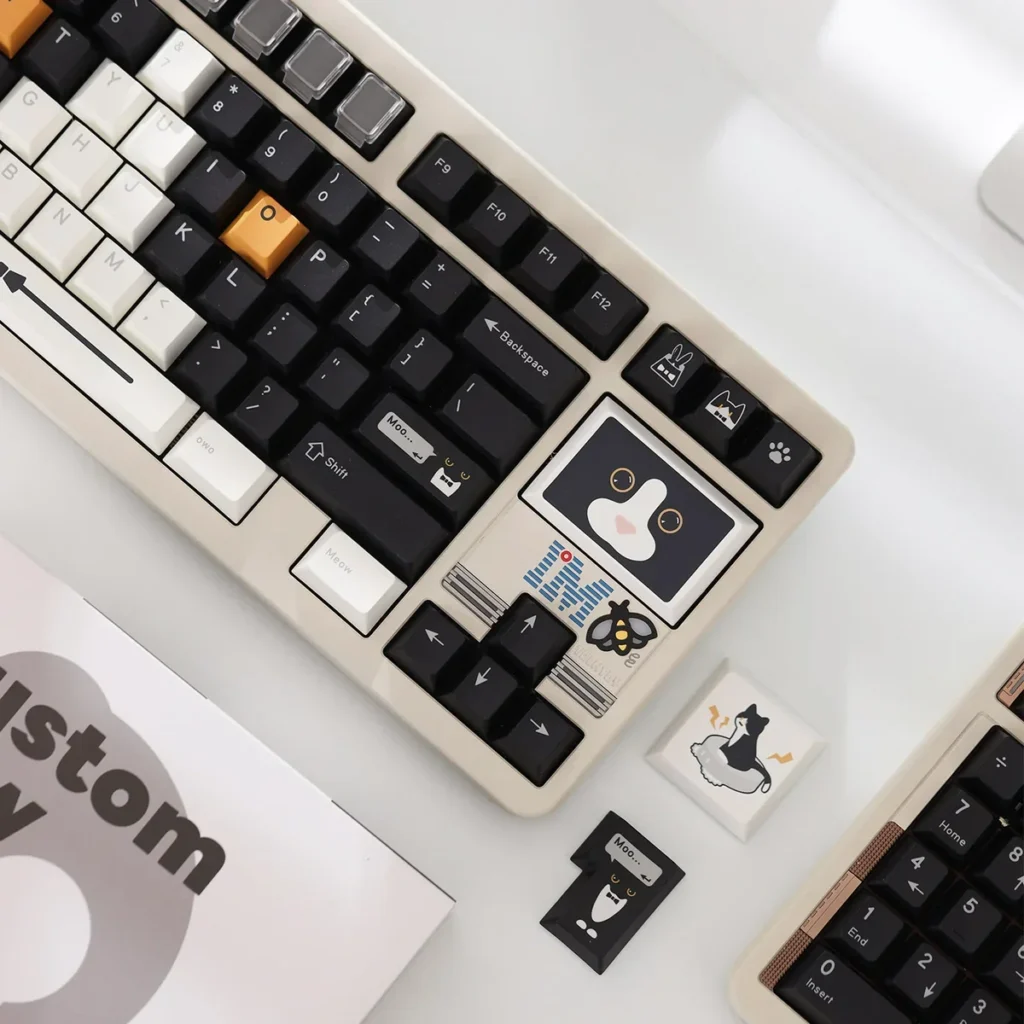 Close-up of Cow Cat Cherry Keycap Distinctive Cow Cat PBT Set highlighting details and finish