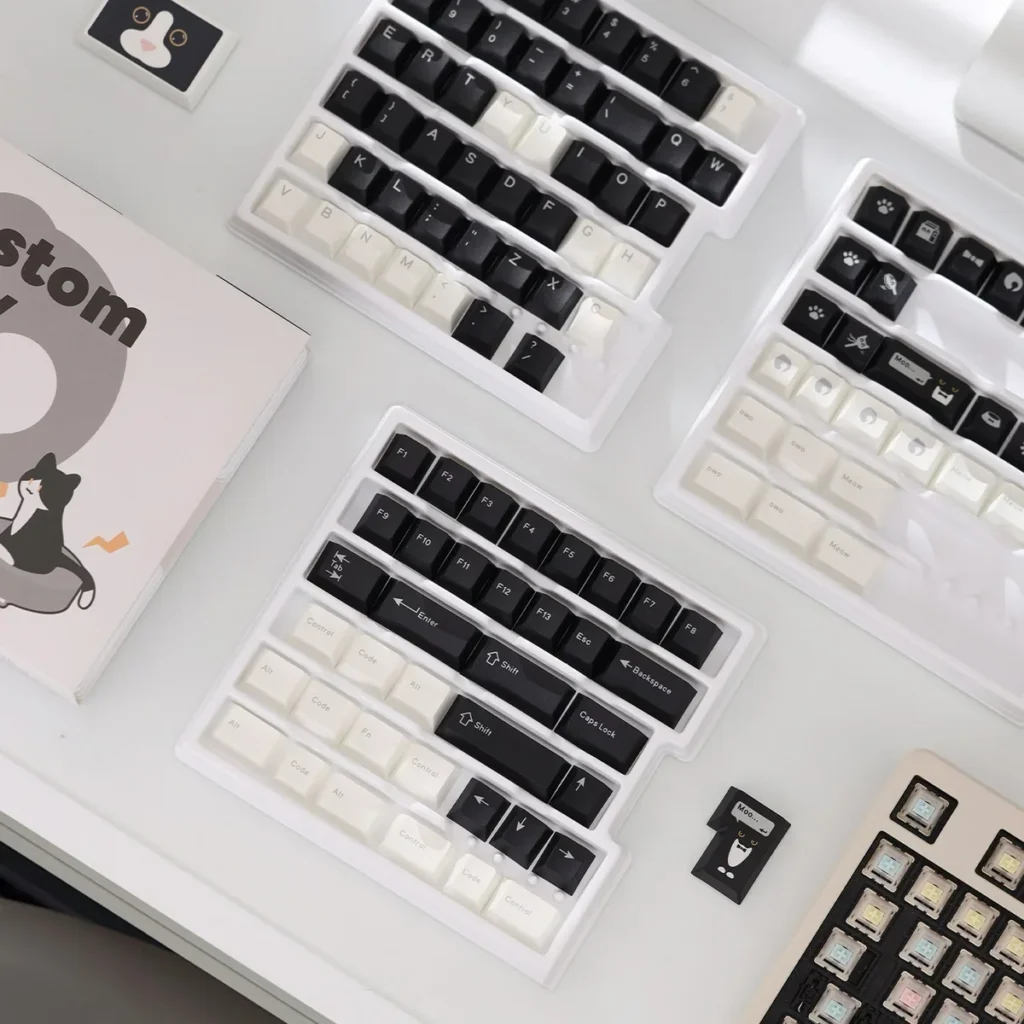 Detailed texture view of Cow Cat Cherry Keycap Distinctive Cow Cat PBT Set design and material