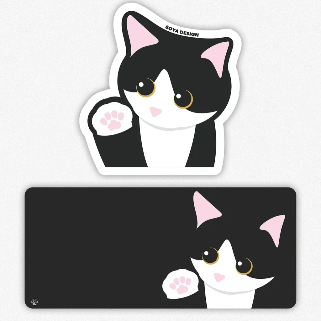 Cow Cat Desk Mat & Mouse Pad on your desk