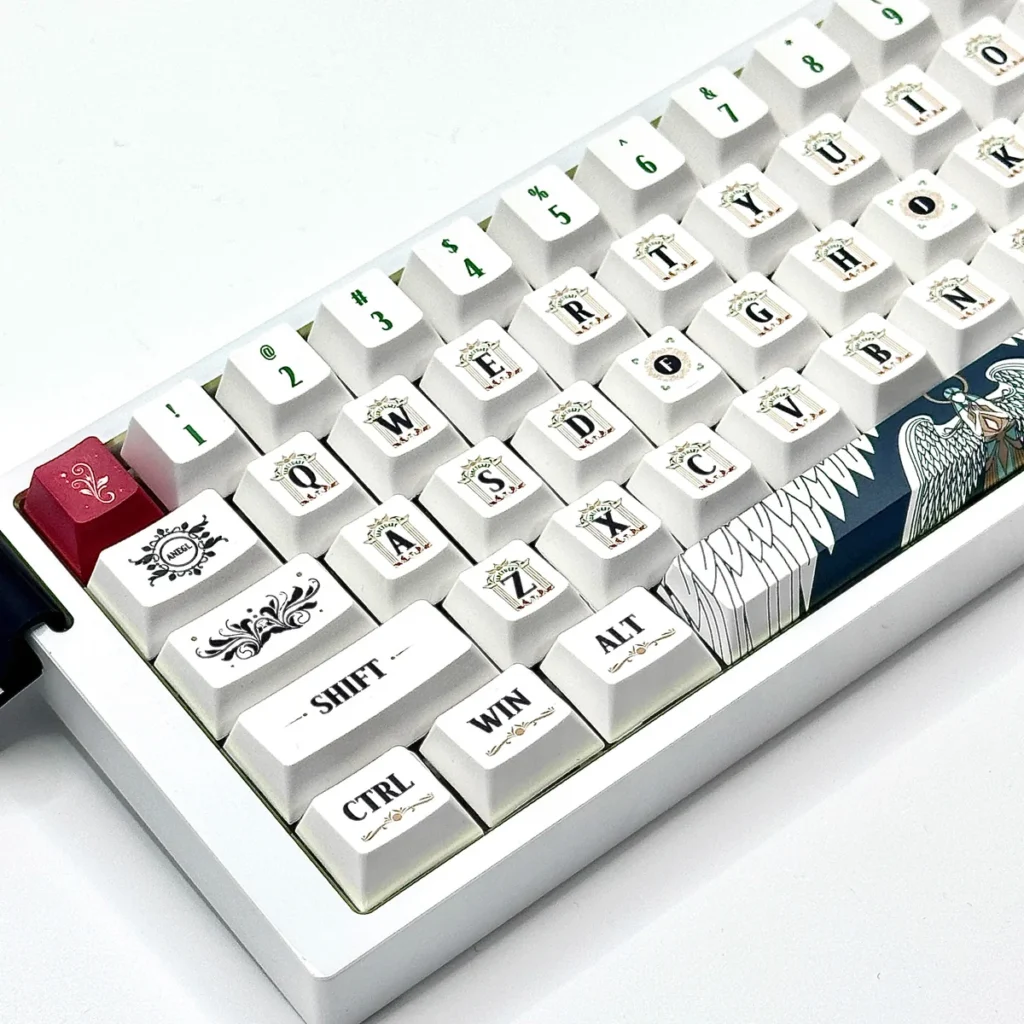 Close-up of Divine Realm keycaps showcasing intricate dye-sublimated legends.