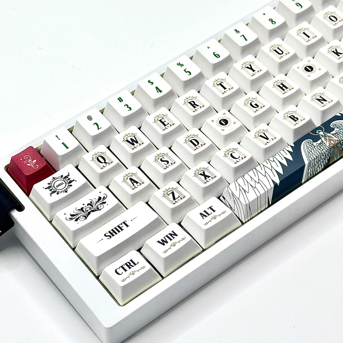 Close-up of Divine Realm keycaps showcasing intricate dye-sublimated legends.