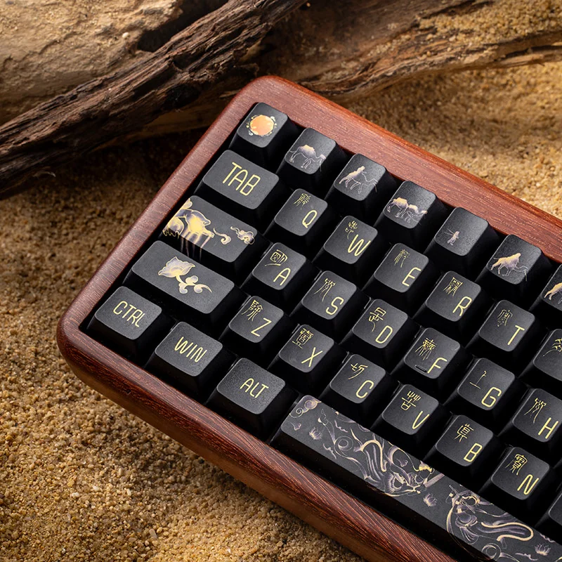 Close-up of Dunhuang keycaps highlighting intricate dye-sublimated designs and Cherry profile