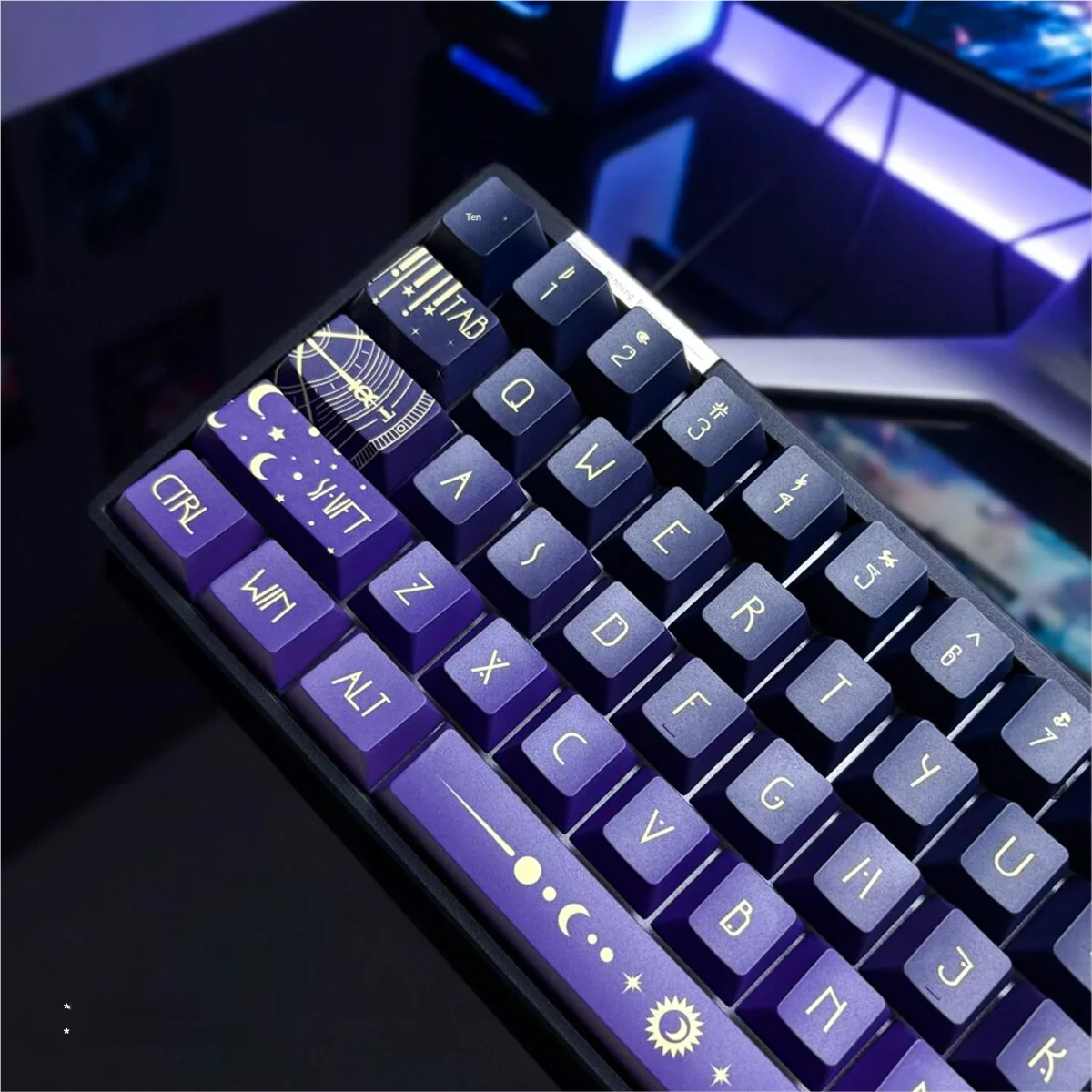 Detailed shot of Cherry profile Celestial Star Spectrum keycaps texture and dye-sublimation