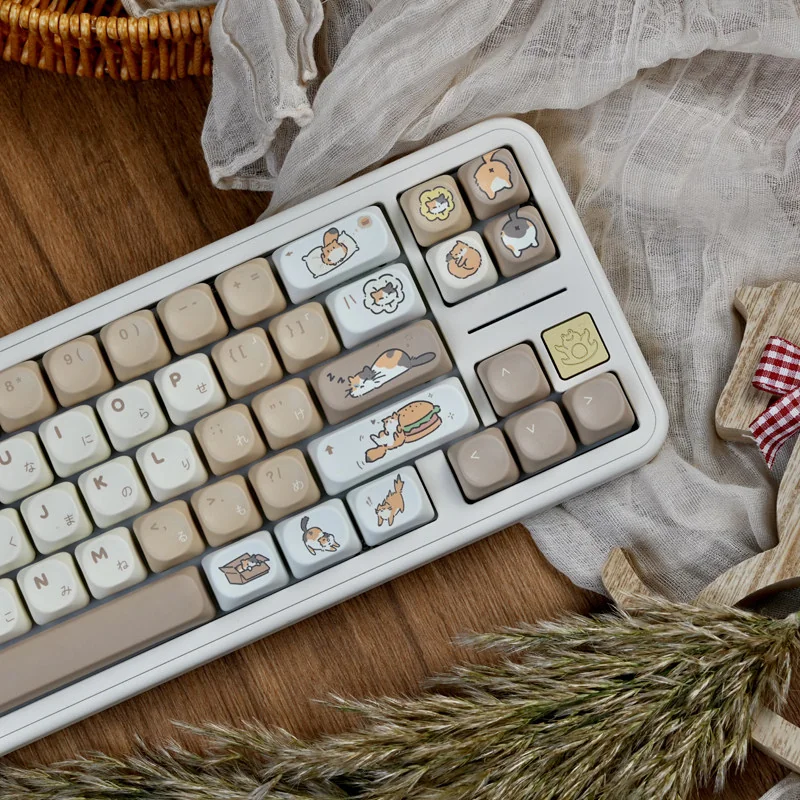 Detailed shot of dye-sublimated Cheeseburger Cat legend on PBT keycap
