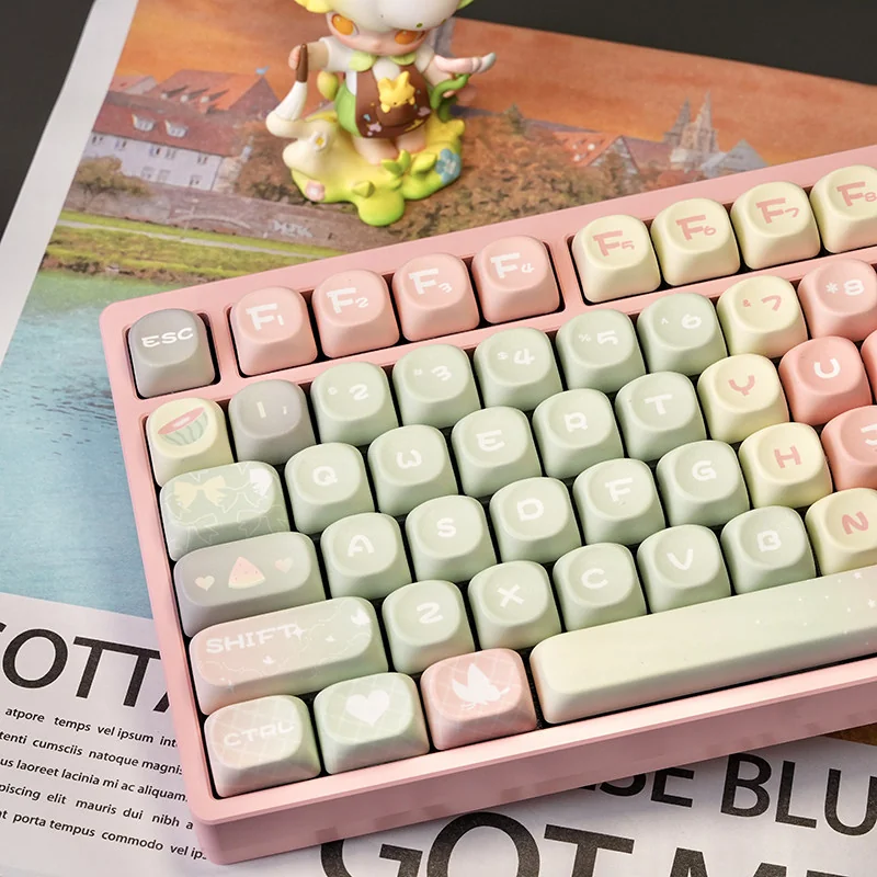 Detail of pink and white gradient transition on MOA keycaps