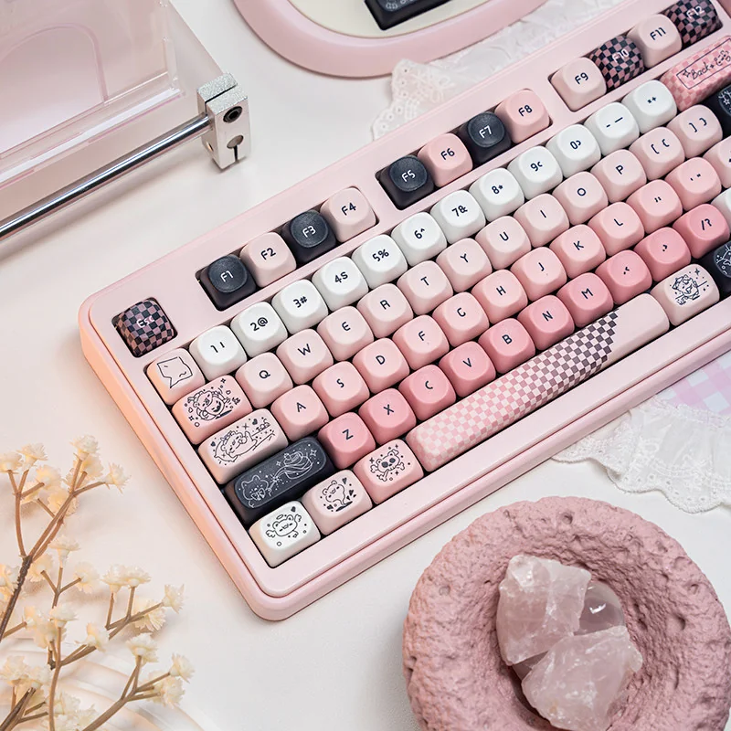 Ergonomic MOA profile keycaps with pastel pink aesthetic