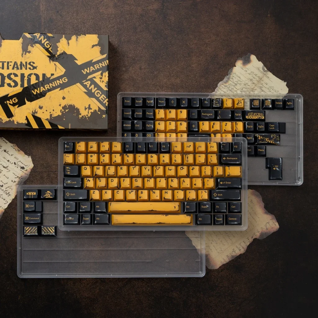 Erosion Battle-Damaged Rust Cherry Unique installed on a mechanical keyboard setup