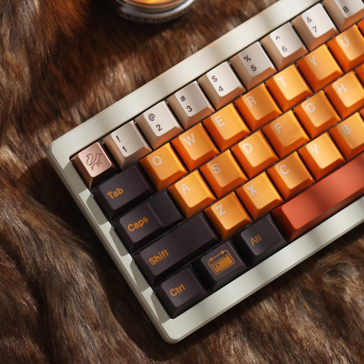 Close-up of the Fox CNC Aluminum Keycap installed on a custom keyboard, acting as a captivating desktop accent.