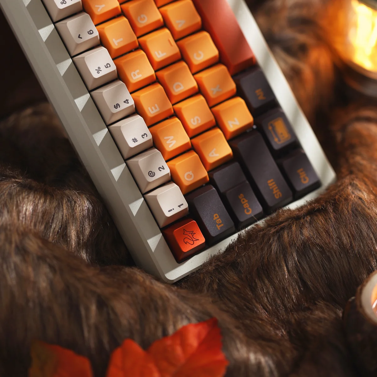 Rose Gold Fox CNC Aluminum Artisan Keycap from an angled view, highlighting metallic sheen and craftsmanship.