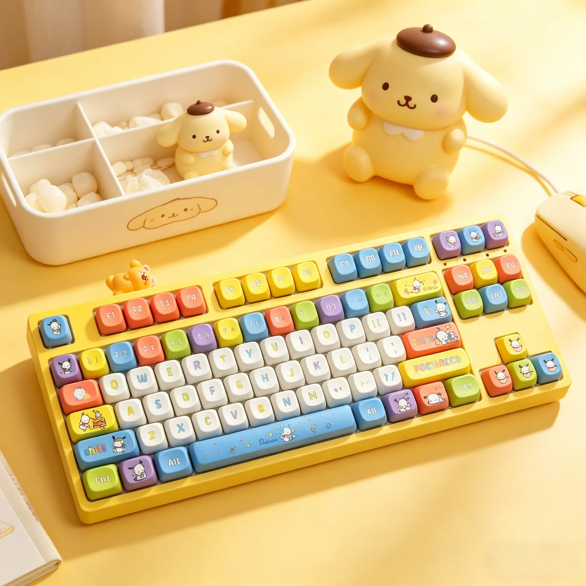 Full set of 108 Pochacco keycaps laid out, displaying all included keys for various layouts.