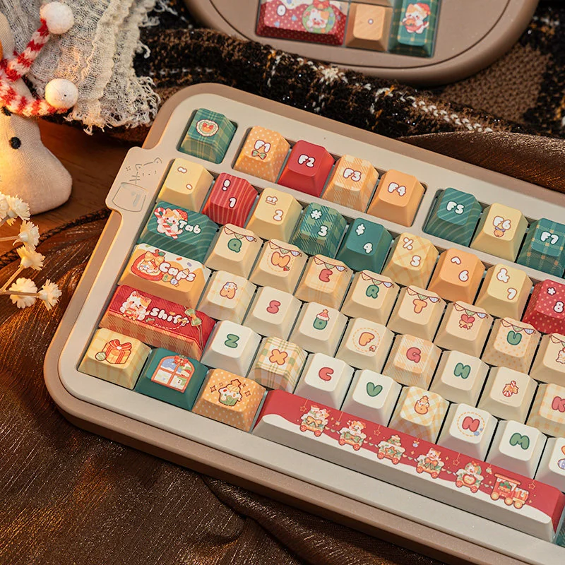 Top-down view of the full 130-key Christmas Cat PBT Keycap Set layout