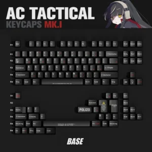 Tactical PBT Keycap Set arranged to show full compatibility for various keyboard layouts.