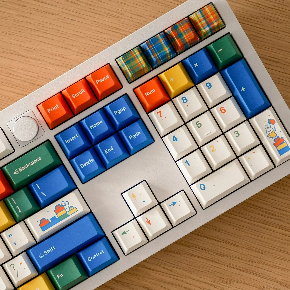 Overhead view of the Dopamine Rabbit Keycap Set, displaying the full collection of mood-boosting keycaps.