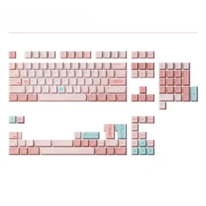 Game1989 Candy PBT Keycap Set on a mechanical keyboard, showcasing vibrant candy pink and retro arcade theme.