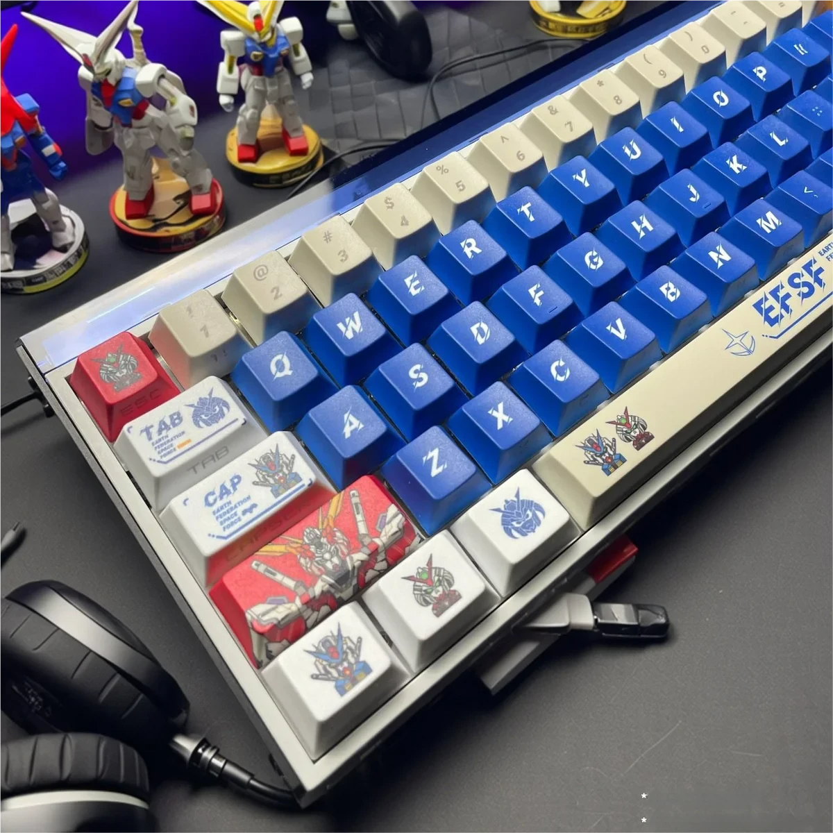 Full layout of the 128-key Gundam V2 keycap set, arranged to show keycap variety and compatibility.