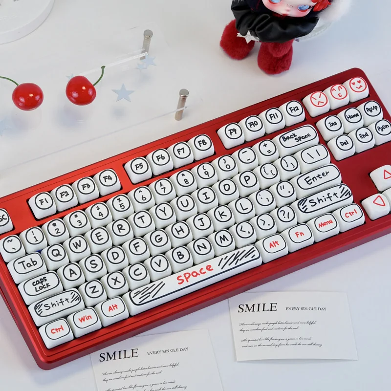 Hand-painted black PBT keycap set with MOA profile on a mechanical keyboard