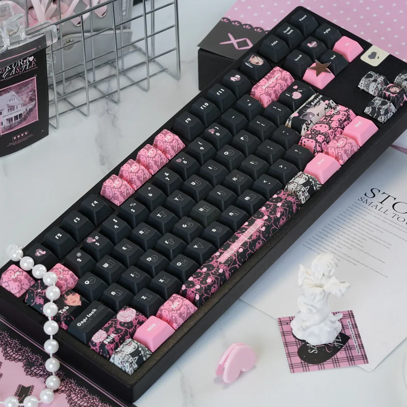 Hello Kitty Black Pink Keycap Set Keyboard product image