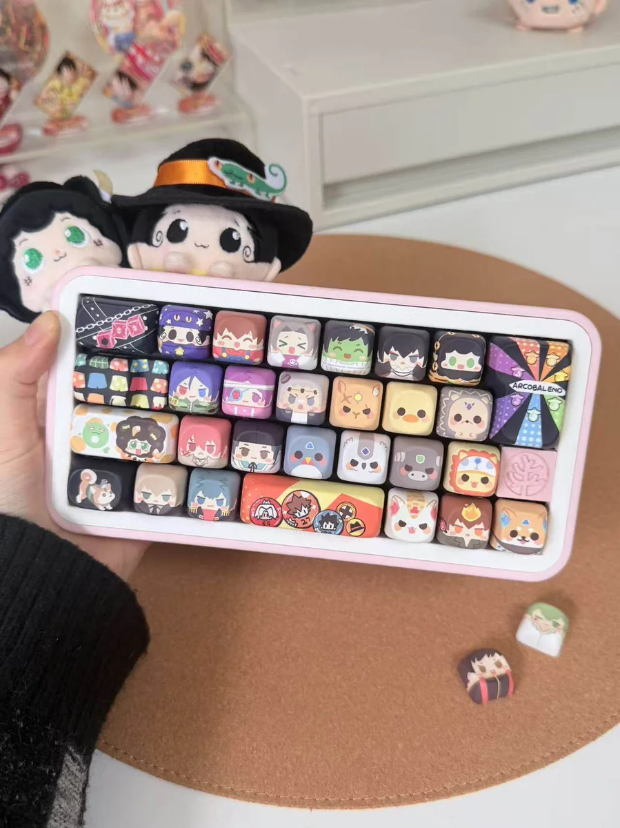 Close-up of vibrant Hitman Reborn character keycaps