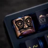Macro shot highlighting the intricate details and craftsmanship of the copper keycap
