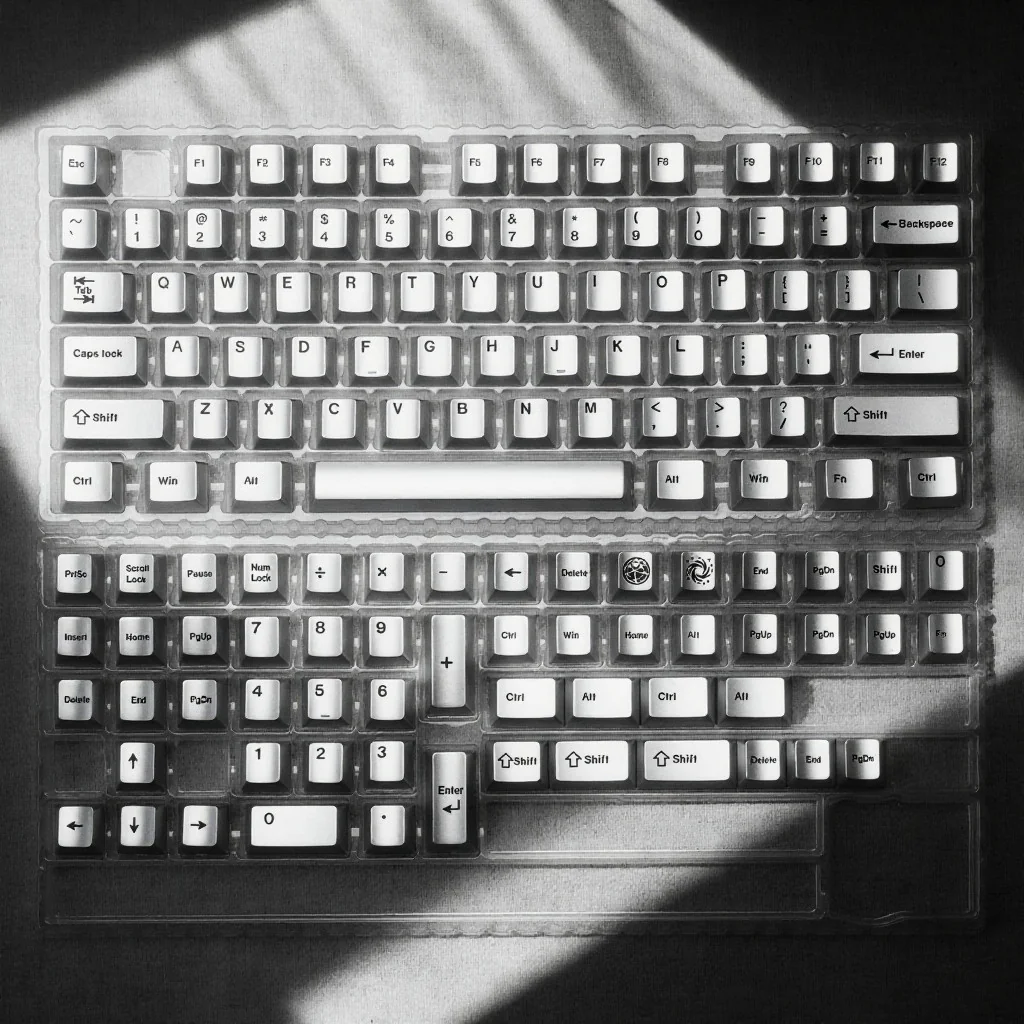 Metallic Silver Keycap Set installed on a keyboard, illuminated by ambient light
