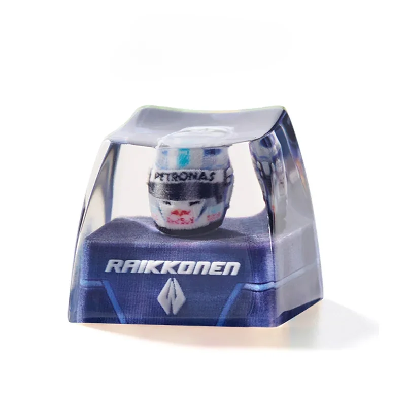 Detailed close-up of the handcrafted resin Kimi Raikkonen F1 helmet keycap