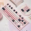 Close-up of Line Art Pink Bear PBT keycaps showing dye-sublimated bear design