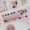 Line Art Pink Bear MOA Keycap Set on a white mechanical keyboard