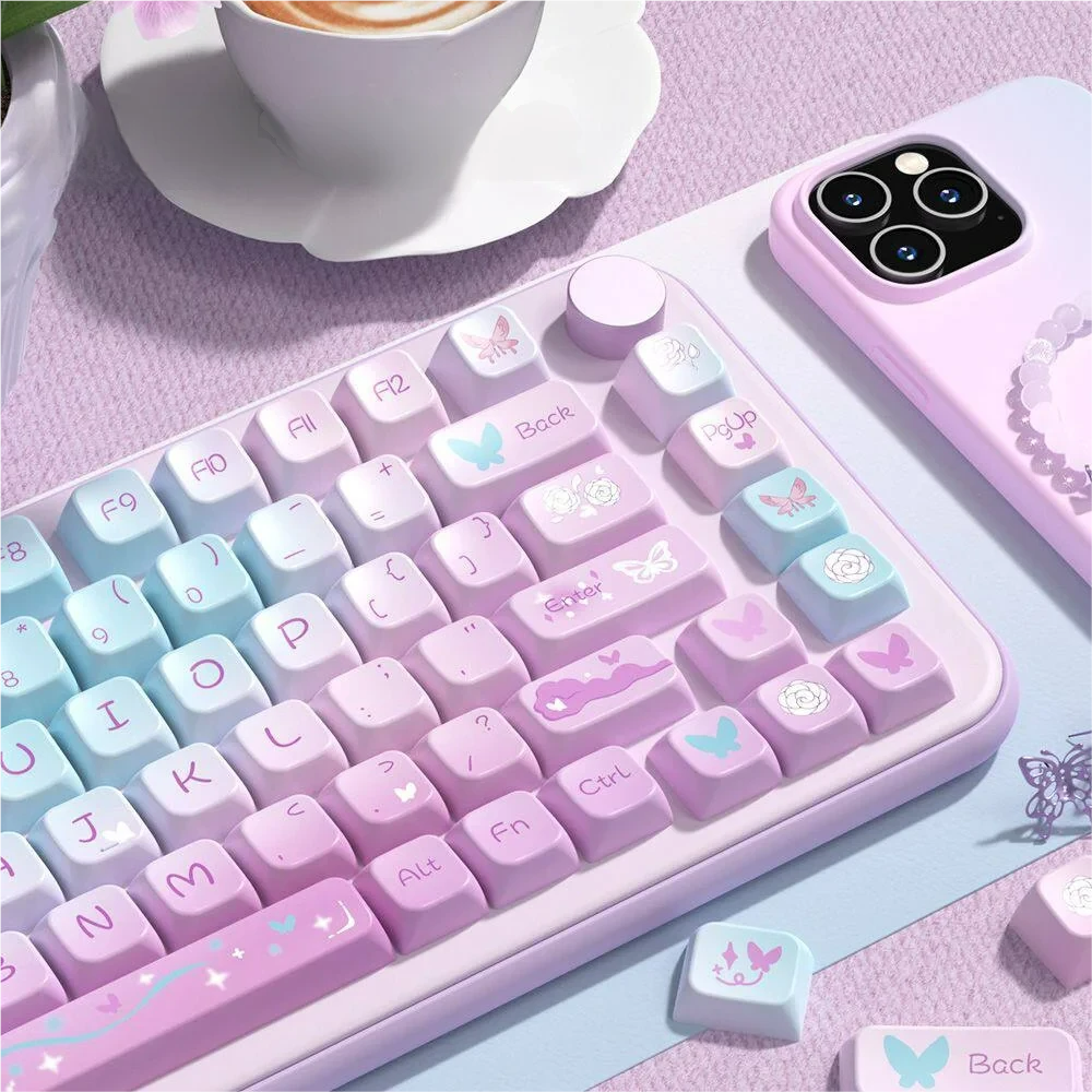 Side profile view of MDA keycaps, illustrating the ergonomic sculpted shape