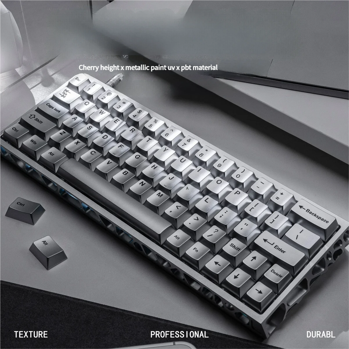 Metallic Silver Pbt Keycap Set Cherry Profile Full product image