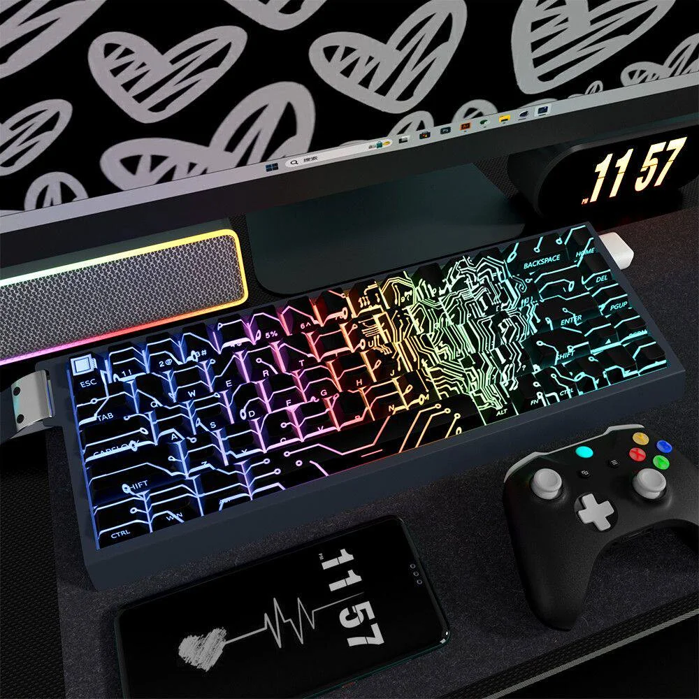 Close-up of Microchip keycap design showing intricate circuit board patterns
