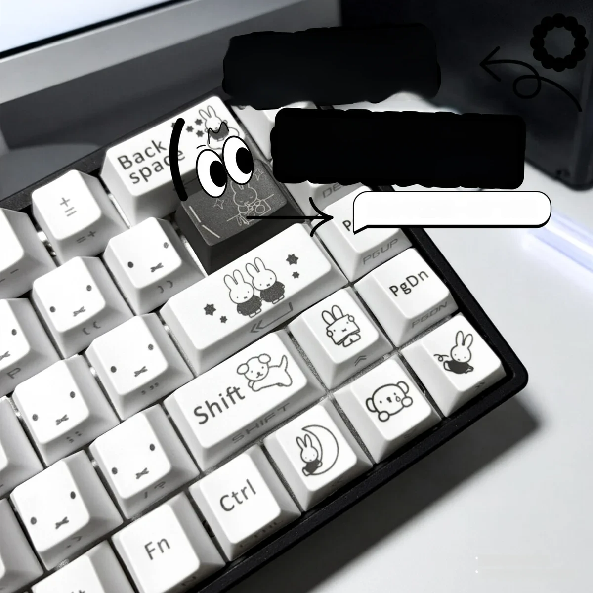 Full layout of 138 Miffy and Friends keycaps for mechanical keyboards