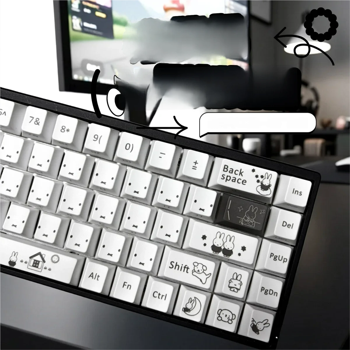 Miffy themed keycap set showcasing various novelty keys and modifiers