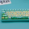 Side profile view of MOA keycaps with forest artwork