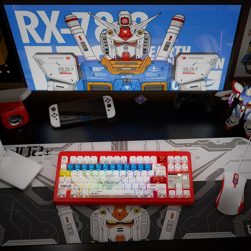 Mobile Suit Gundam RX-78-2 Iconic Gundam RX-78-2 installed on a mechanical keyboard setup