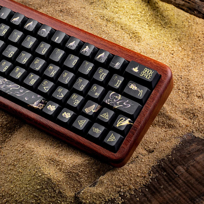Dunhuang keycaps displaying specific cultural motifs inspired by Mogao Grottoes murals