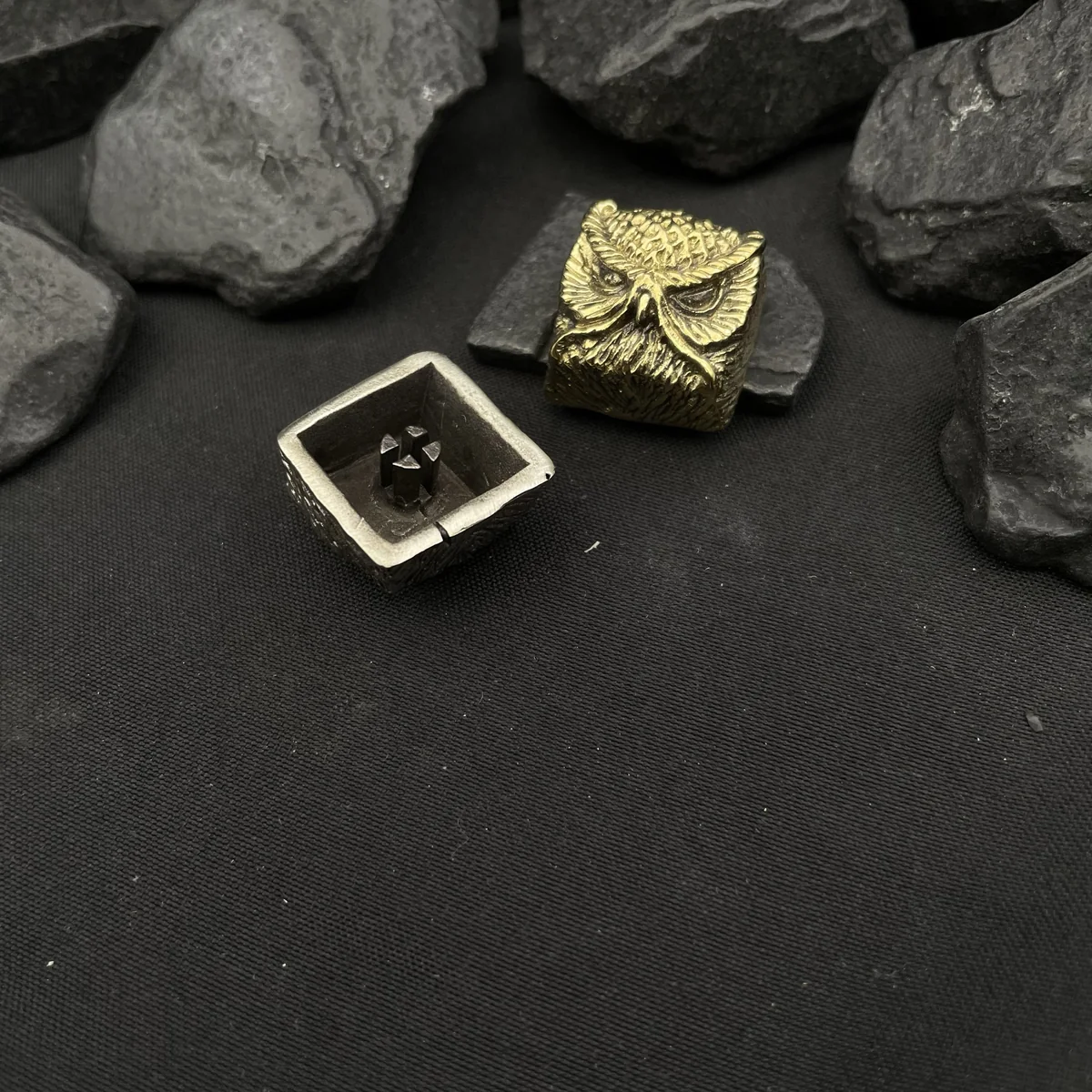 The Mystical Owl Copper Keycap presented in premium artisan packaging, ready for gifting.
