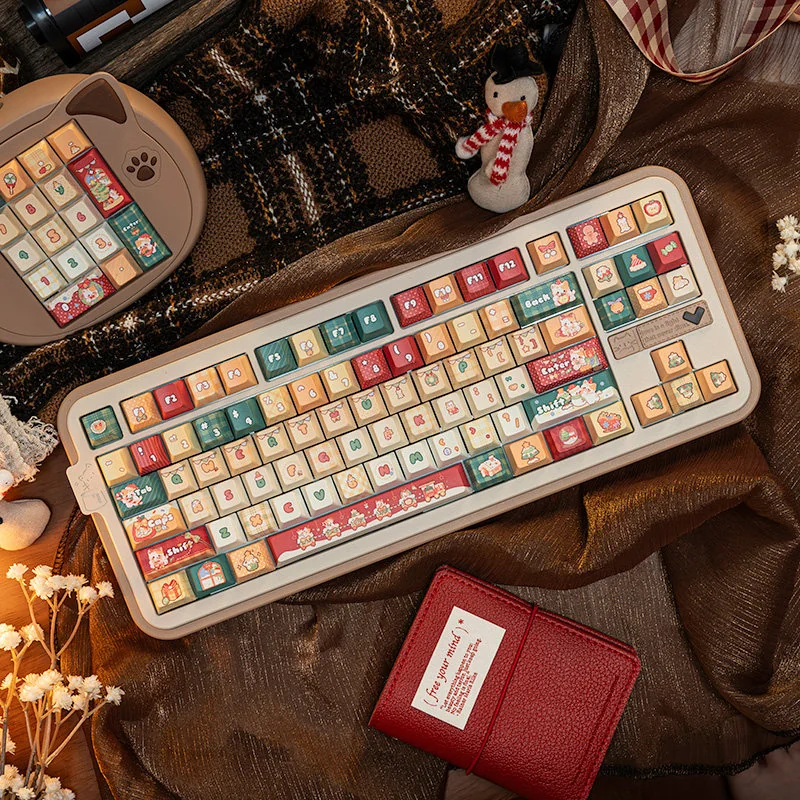 Various novelty keycaps from the Christmas Cat set, including themed function keys