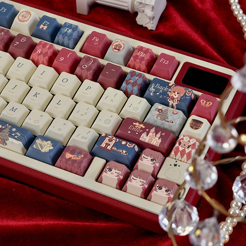 Close-up of Cherry profile keycaps from the Nutcracker set, highlighting ergonomic design