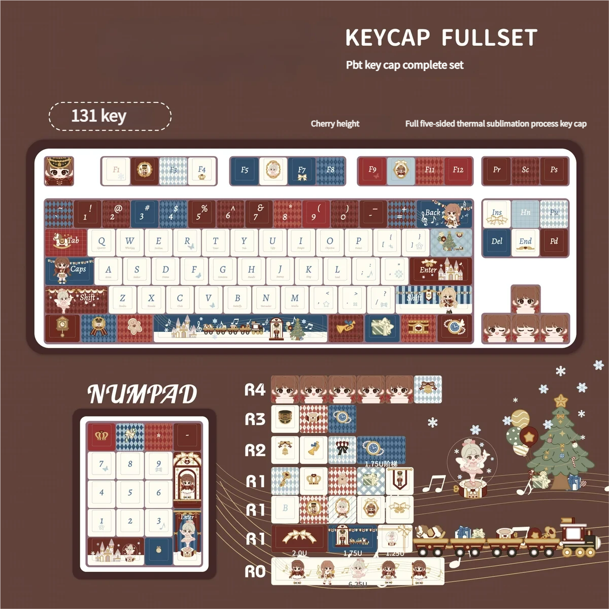 Nutcracker Keycap Set installed on a mechanical keyboard, illuminated by soft lighting