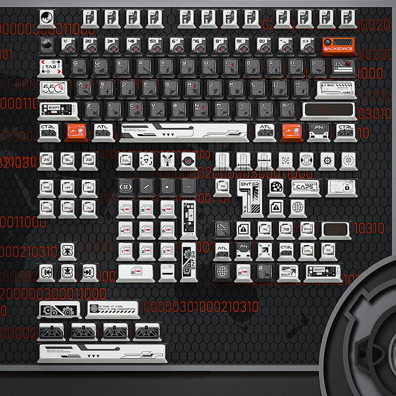 Observer Keycap Set on a keyboard in a dimly lit environment, demonstrating the strong illumination effect of the RGB backlighting through the keycaps.