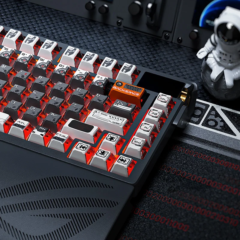 Close-up of Observer keycaps highlighting the translucent sides and the quality of the PBT material, with RGB light shining through.