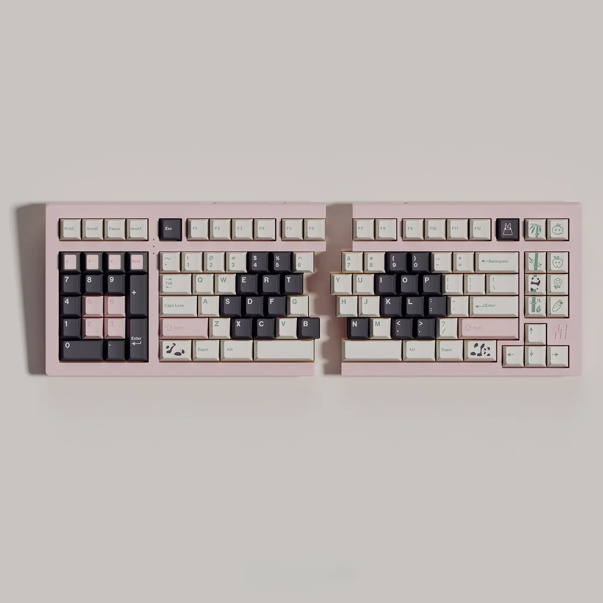 Panda PBT Dye-Sub Keycap Set on a mechanical keyboard with block design