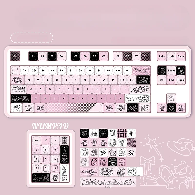 Line Art Pink Bear keycaps showcasing PBT material texture