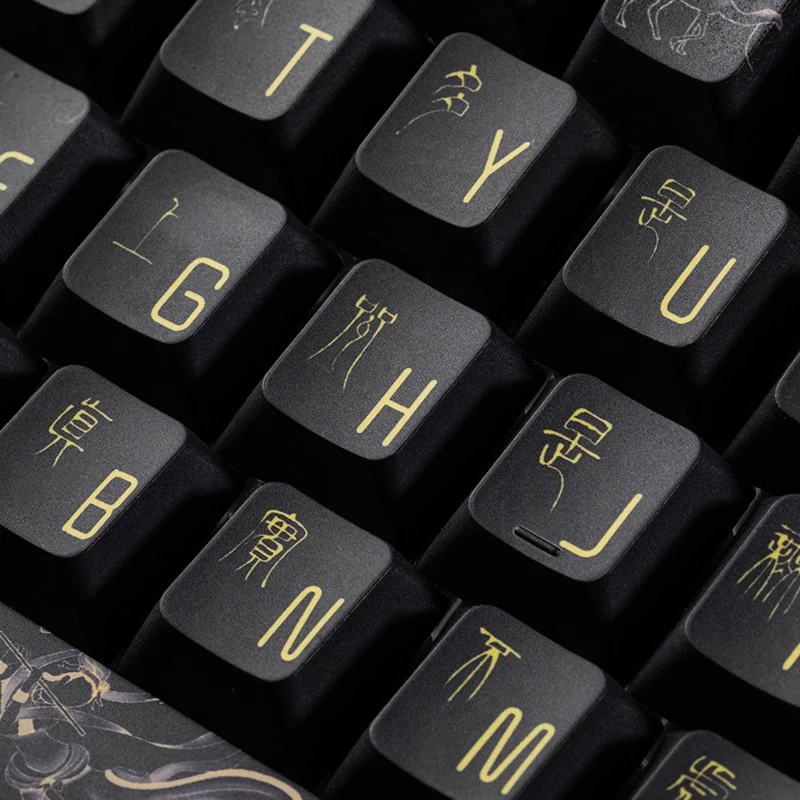 Detail shot of PBT material texture and vibrant colors of the Dunhuang keycap set